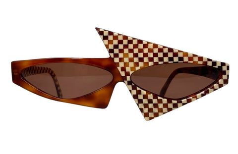 Alain Mikli Brown Asymmetrical Checkered Sunglasses, 030 185 , 1985, OS