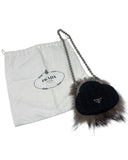 Prada Fox Fur Trim Satin Evening Bag with Chain Strap, OS