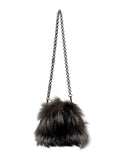Prada Fox Fur Trim Satin Evening Bag with Chain Strap, OS