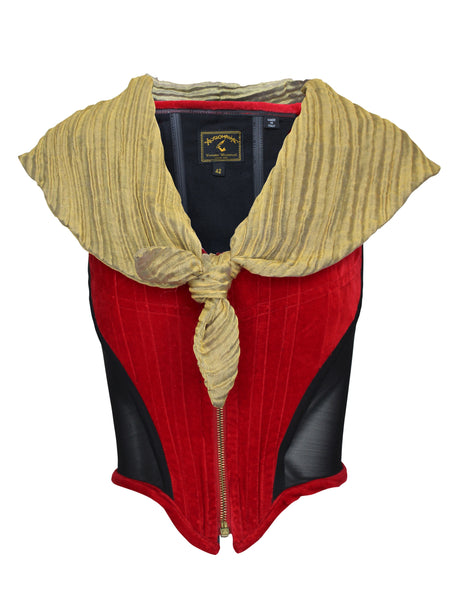 Vivienne Westwood Red Velvet Corset with Detachable Pleated Cape, 6 US / 42 IT