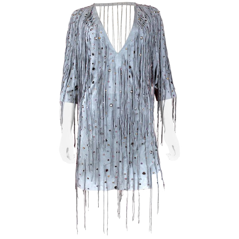 Bottega Veneta Arctic Suede Fringe Dress SS 18 Size 4 Pechuga