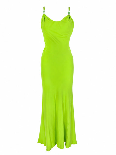 Gianni Versace Lime Green Bias Cut Evening Gown, SS96, 2/4 US