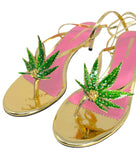 Dsquared2 Marijuana Leaf Gold Strap Sandals, US 7, SS05 reissue for SS24
