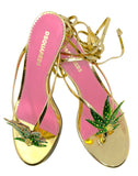 Dsquared2 Marijuana Leaf Gold Strap Sandals, US 7, SS05 reissue for SS24