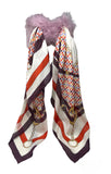 Gucci Lavender Shearling Headpiece with Equestrian Print Scarf, Size M