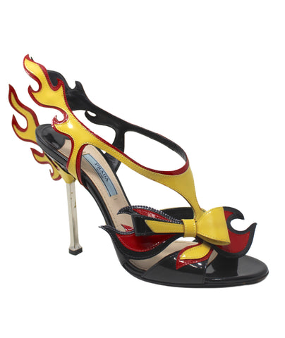 Prada Red and Black Flame Heels with Bow, SS12, 38 EU