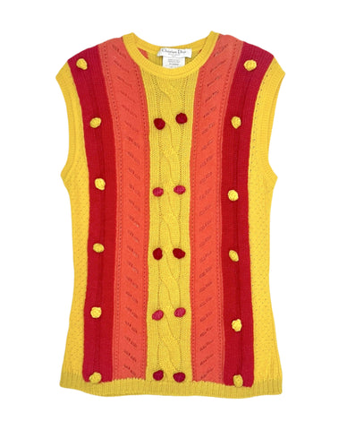 Christian Dior Knitted Alpaca Vest with Pom-poms, AW02, US 8