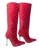 Gucci Monogram Red Velvet Boots, AW97, 36 IT