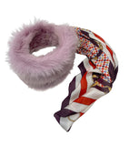 Gucci Lavender Shearling Headpiece with Equestrian Print Scarf, Size M