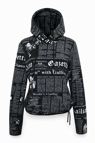 John Galliano Black Gazette Print Hoodie, FW00, S