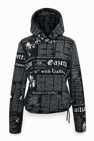John Galliano Black Gazette Print Hoodie, FW00, S