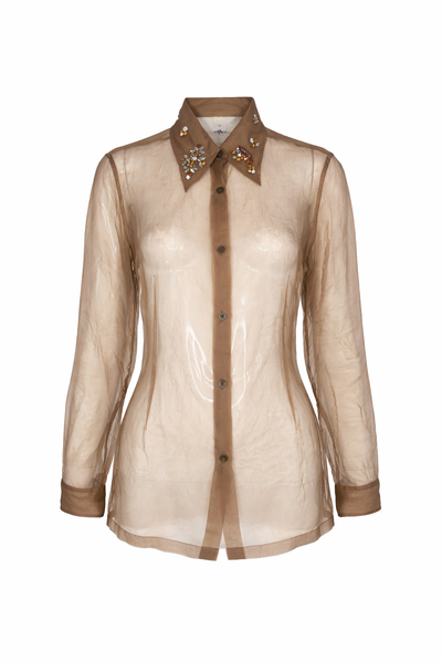 Dries Van Noten Organza Embellished Button-Up Shirt,  c. 2000/s, M
