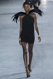 Saint Laurent Black Feather-Trim Draped Halter Mini Dress, SS18, FR 36