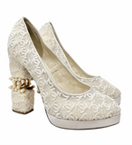 Chanel Ivory CC Lace Sample Platform Pumps, SS08, 38 EU