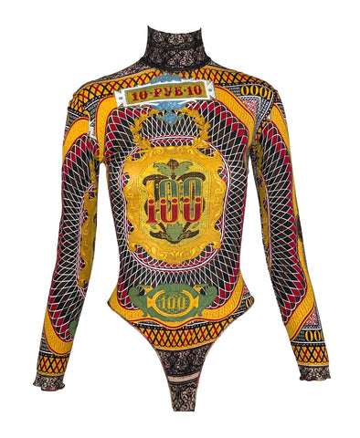 Jean Paul Gaultier Money Print Mesh Bodysuit, AW94, S