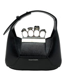 Alexander McQueen Mini Jewelled Hobo In Leather Black Leather Brass Knuckle Mini 'Hobo' Bag with Chain Strap,