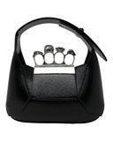 Alexander McQueen Mini Jewelled Hobo In Leather Black Leather Brass Knuckle Mini 'Hobo' Bag with Chain Strap,