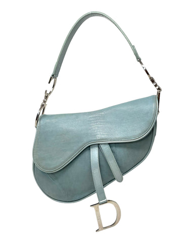 Dior Baby Blue Lizard Saddle Bag with Silver Hardware, SS01