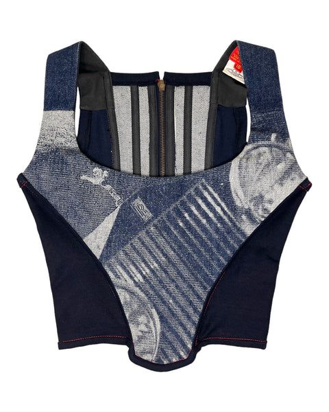 Vivienne Westwood Denim Rolls Royce Print Corset,  ‘Always On Camera’, FW92, Size US 2 / IT 38