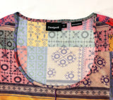 Desigual Multicolor Patchwork Print Mesh Top, c.2000's, XS