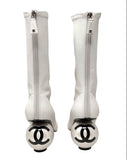 Chanel B&W Leather Cap-Toe CC Pearl Heel Boots, AW25, 38 EU