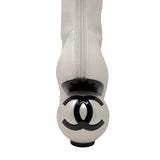 Chanel B&W Leather Cap-Toe CC Pearl Heel Boots, AW25, 38 EU