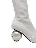 Chanel B&W Leather Cap-Toe CC Pearl Heel Boots, AW25, 38 EU