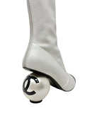 Chanel B&W Leather Cap-Toe CC Pearl Heel Boots, AW25, 38 EU