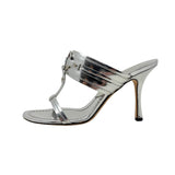 Christian Dior Silver Metallic Leather T-Strap Heeled Sandals, SS05, 38 EU