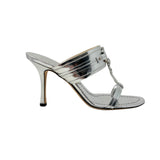 Christian Dior Silver Metallic Leather T-Strap Heeled Sandals, SS05, 38 EU
