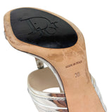 Christian Dior Silver Metallic Leather T-Strap Heeled Sandals, SS05, 38 EU