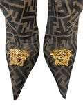 Fendace Brown FF Monogram Medusa Knee-High Boots, Pre-Fall 2022, 40 EU