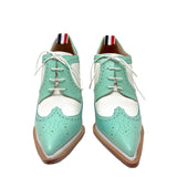 Thom Browne Mint & White Pebbled Leather Spectator Wedge Heels, SS20, 40 EU