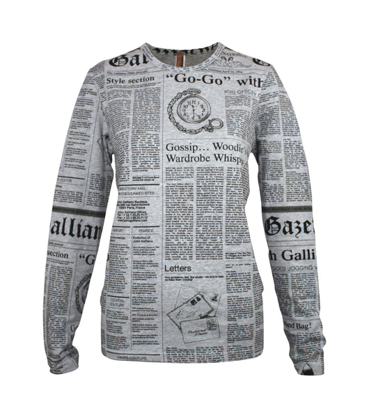 John Galliano Grey Gazette Print Long Sleeve, FW00, XS