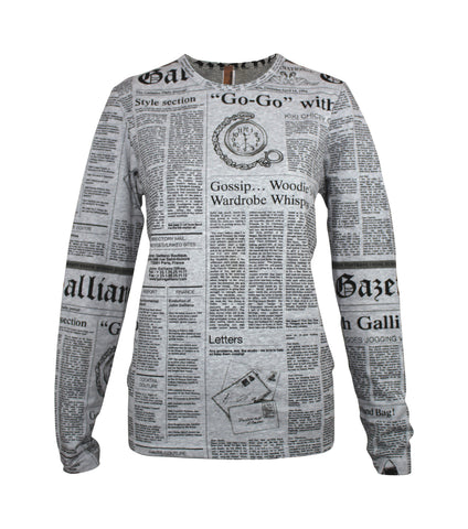 John Galliano Grey Gazette Print Long Sleeve, FW00, XS