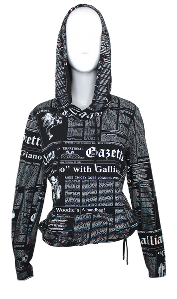 John Galliano Black Gazette Print Hoodie, FW00, S