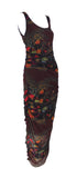 JPG Soleil Burgundy Floral Ruched Mesh Maxi Dress, c.90's, XL