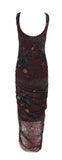 JPG Soleil Burgundy Floral Ruched Mesh Maxi Dress, c.90's, XL