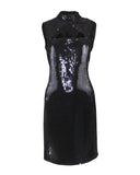 Jeremy Scott Black Sequin Mock Neck Cutout Mini Dress, c.2000's, 10 US
