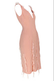 Moschino Pink Ruffle Trim Midi Dress