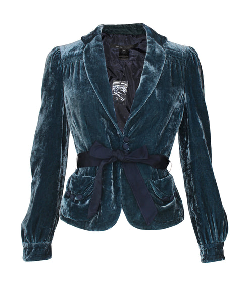 Marc Jacobs Teal Velvet Bow Blazer, c.2010, 6 US