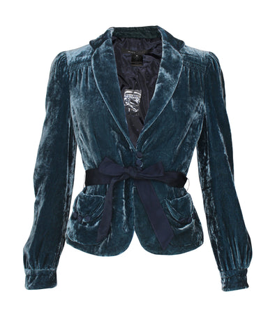 Marc Jacobs Teal Velvet Bow Blazer, c.2010, 6 US
