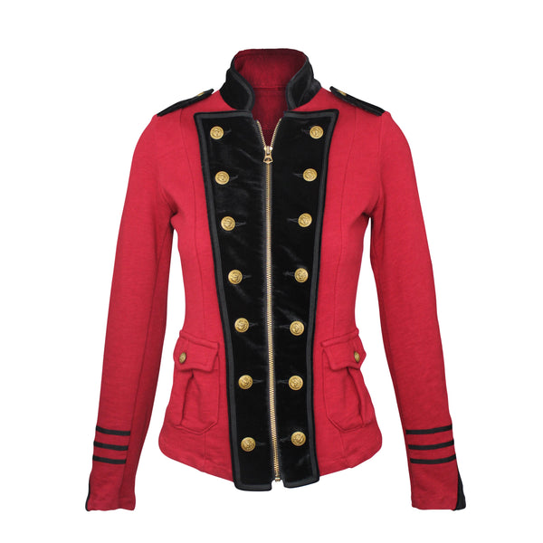 Ralph Lauren Red Military-Inspired Velvet-Trim Jacket, c. 2000's, XS-S