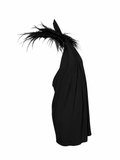 Saint Laurent Black Feather-Trim Draped Halter Mini Dress, SS18, FR 36