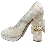 Chanel Ivory CC Lace Sample Platform Pumps, SS08, 38 EU