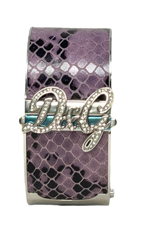 D&G Purple Snakeskin Embossed Timepiece Bracelet with Logo Clasp, S