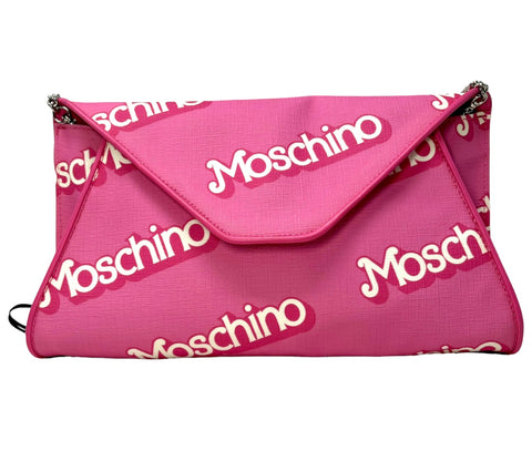 Moschino Barbie Pink Saffiano Leather Clutch with Chain, SS15