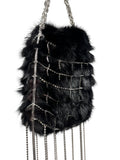 Dolce & Gabbana Black Rabbit Fur Purse with Crystal Grid, c. 2000's 
