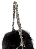 Dolce & Gabbana Black Rabbit Fur Purse with Crystal Grid, c. 2000's 