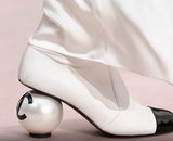 Chanel B&W Leather Cap-Toe CC Pearl Heel Boots, AW25, 38 EU